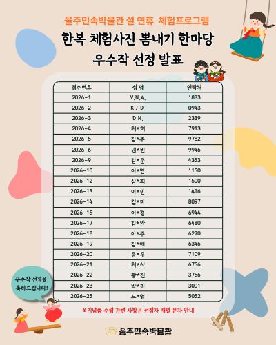 울주민속박물관 설 연휴 체험프로그램